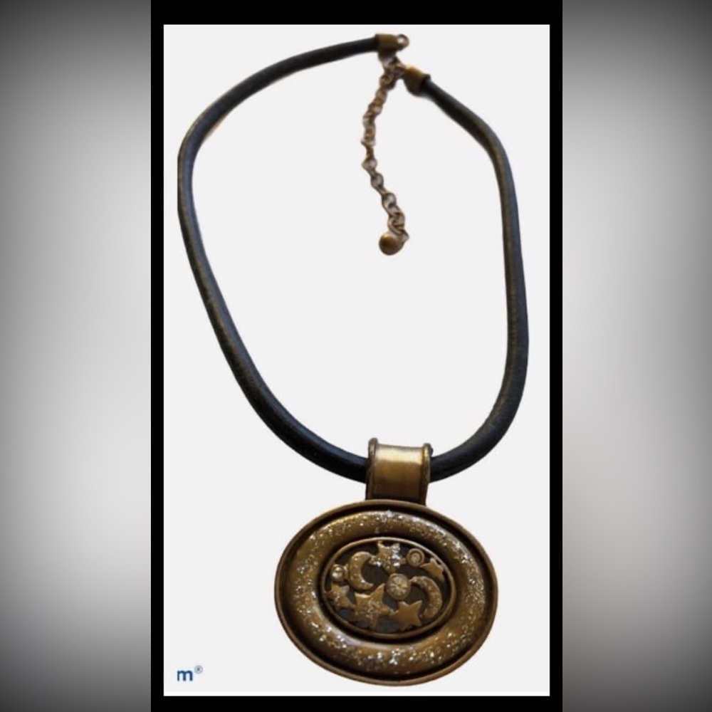 Chicos moon, star and glitter necklace on leather chain